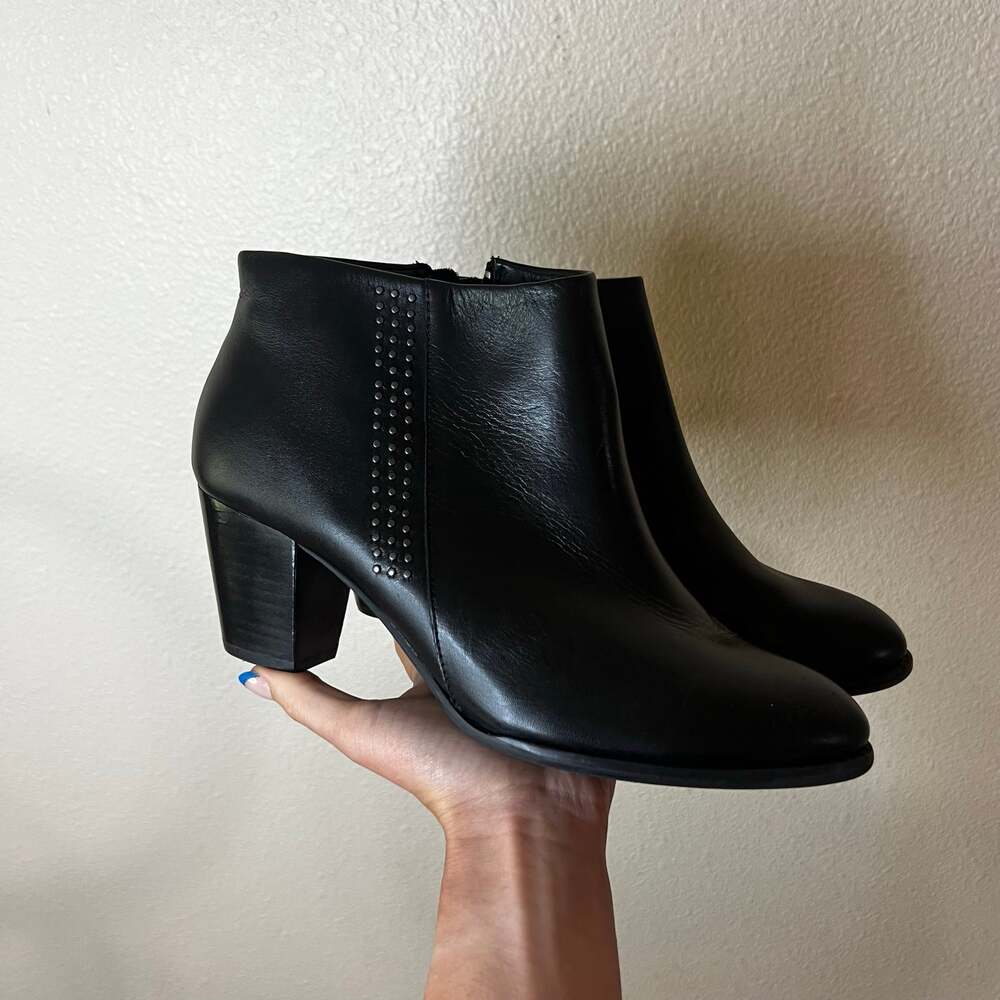 Vionic Georgia Black Leather orthaheel orthopedic heeled boots booties WOMENS 10